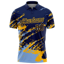 Load image into Gallery viewer, Custom Navy Light Blue-Gold Brush Stroke Shatter Splatter Performance Polo Shirt
