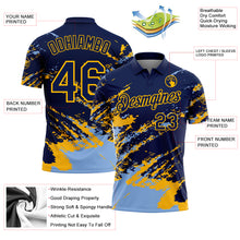 Load image into Gallery viewer, Custom Navy Light Blue-Gold Brush Stroke Shatter Splatter Performance Polo Shirt
