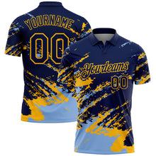 Load image into Gallery viewer, Custom Navy Light Blue-Gold Brush Stroke Shatter Splatter Performance Polo Shirt
