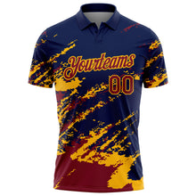 Загрузить изображение в средство просмотра галереи, Custom Navy Crimson-Gold Brush Stroke Shatter Splatter Performance Polo Shirt
