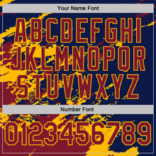 Загрузить изображение в средство просмотра галереи, Custom Navy Crimson-Gold Brush Stroke Shatter Splatter Performance Polo Shirt
