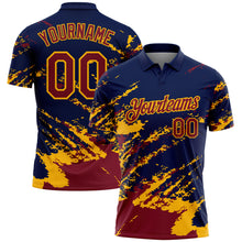 Загрузить изображение в средство просмотра галереи, Custom Navy Crimson-Gold Brush Stroke Shatter Splatter Performance Polo Shirt
