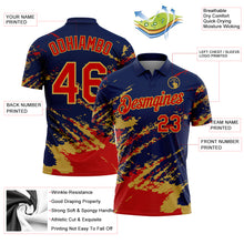 Laden Sie das Bild in den Galerie-Viewer, Custom Navy Red-Old Gold Brush Stroke Shatter Splatter Performance Polo Shirt
