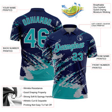 Загрузить изображение в средство просмотра галереи, Custom Navy Teal-Gray Brush Stroke Shatter Splatter Performance Polo Shirt
