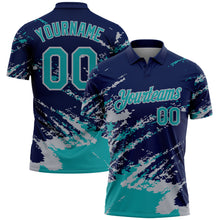Загрузить изображение в средство просмотра галереи, Custom Navy Teal-Gray Brush Stroke Shatter Splatter Performance Polo Shirt

