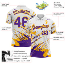 Charger l'image dans la galerie, Custom White Purple-Gold Brush Stroke Shatter Splatter Performance Polo Shirt
