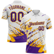 Charger l'image dans la galerie, Custom White Purple-Gold Brush Stroke Shatter Splatter Performance Polo Shirt

