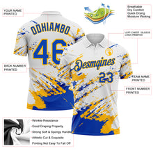 Загрузить изображение в средство просмотра галереи, Custom White Thunder Blue-Gold Brush Stroke Shatter Splatter Performance Polo Shirt
