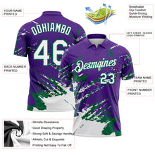 Загрузить изображение в средство просмотра галереи, Custom Purple White-Kelly Green Brush Stroke Shatter Splatter Performance Polo Shirt
