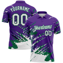 Загрузить изображение в средство просмотра галереи, Custom Purple White-Kelly Green Brush Stroke Shatter Splatter Performance Polo Shirt

