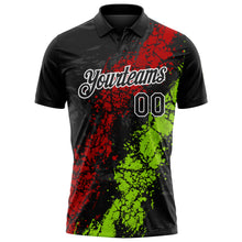 Charger l'image dans la galerie, Custom Black Red Neon Green-White Dripping Splatter Cracked Texture Performance Polo Shirt

