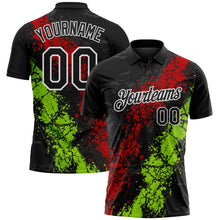 Charger l'image dans la galerie, Custom Black Red Neon Green-White Dripping Splatter Cracked Texture Performance Polo Shirt
