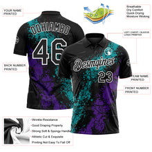 Laden Sie das Bild in den Galerie-Viewer, Custom Black Teal Purple-White Dripping Splatter Cracked Texture Performance Polo Shirt
