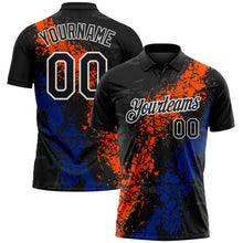 Charger l'image dans la galerie, Custom Black Orange Royal-White Dripping Splatter Cracked Texture Performance Polo Shirt
