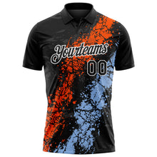 Charger l'image dans la galerie, Custom Black Orange Light Blue-White Dripping Splatter Cracked Texture Performance Polo Shirt
