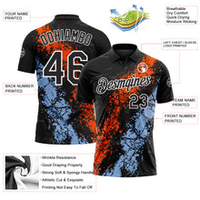 Charger l'image dans la galerie, Custom Black Orange Light Blue-White Dripping Splatter Cracked Texture Performance Polo Shirt
