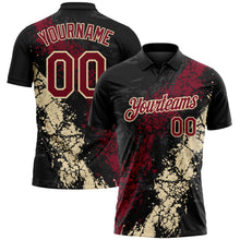 Загрузить изображение в средство просмотра галереи, Custom Black Crimson-Cream Dripping Splatter Cracked Texture Performance Polo Shirt
