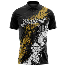 Load image into Gallery viewer, Custom Black Old Gold-White Dripping Splatter Cracked Texture Performance Polo Shirt
