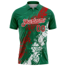 Charger l'image dans la galerie, Custom Kelly Green Red-White Dripping Splatter Cracked Texture Performance Polo Shirt

