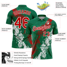 Charger l'image dans la galerie, Custom Kelly Green Red-White Dripping Splatter Cracked Texture Performance Polo Shirt
