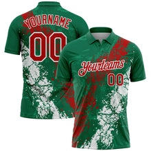 Charger l'image dans la galerie, Custom Kelly Green Red-White Dripping Splatter Cracked Texture Performance Polo Shirt
