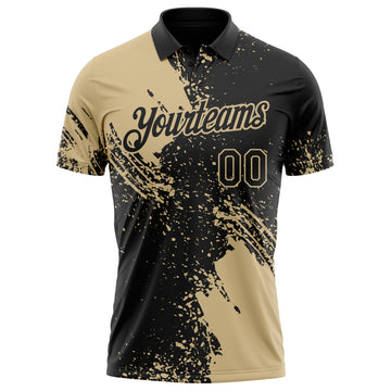 Custom Black-Vegas Gold Distressed Scratch Brush Stroke Performance Polo Shirt