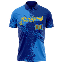 Laden Sie das Bild in den Galerie-Viewer, Custom Royal Powder Blue-Yellow Distressed Scratch Brush Stroke Performance Polo Shirt
