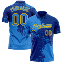 Laden Sie das Bild in den Galerie-Viewer, Custom Royal Powder Blue-Yellow Distressed Scratch Brush Stroke Performance Polo Shirt
