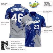 Load image into Gallery viewer, Custom Royal White-Gray Distressed Scratch Brush Stroke Performance Polo Shirt
