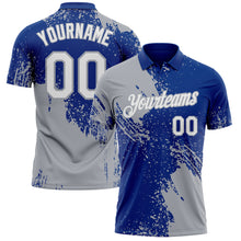 Load image into Gallery viewer, Custom Royal White-Gray Distressed Scratch Brush Stroke Performance Polo Shirt
