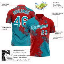 Laden Sie das Bild in den Galerie-Viewer, Custom Red Teal-White Distressed Scratch Brush Stroke Performance Polo Shirt
