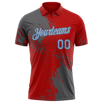 Custom Red Light Blue-Steel Gray Distressed Scratch Brush Stroke Performance Polo Shirt