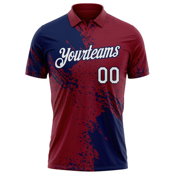 Custom Crimson White-Navy Distressed Scratch Brush Stroke Performance Polo Shirt
