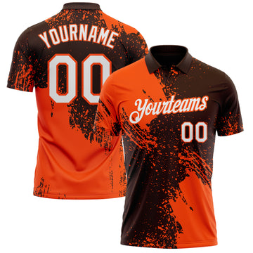 Custom Brown White-Orange Distressed Scratch Brush Stroke Performance Polo Shirt