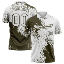 Load image into Gallery viewer, Custom White-Olive Distressed Scratch Brush Stroke Performance Polo Shirt
