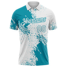 Load image into Gallery viewer, Custom White-Teal Distressed Scratch Brush Stroke Performance Polo Shirt
