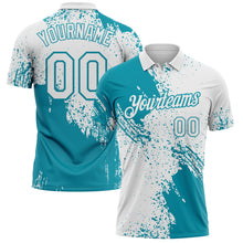 Load image into Gallery viewer, Custom White-Teal Distressed Scratch Brush Stroke Performance Polo Shirt
