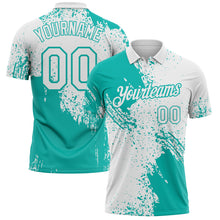 Load image into Gallery viewer, Custom White-Aqua Distressed Scratch Brush Stroke Performance Polo Shirt
