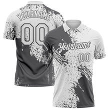 Load image into Gallery viewer, Custom White-Steel Gray Distressed Scratch Brush Stroke Performance Polo Shirt
