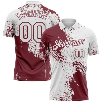 Custom White-Burgundy Distressed Scratch Brush Stroke Performance Polo Shirt