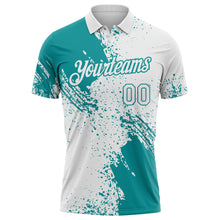 Load image into Gallery viewer, Custom White-Teal Distressed Scratch Brush Stroke Performance Polo Shirt
