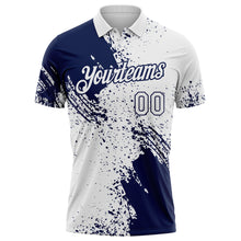 Load image into Gallery viewer, Custom White-Navy Distressed Scratch Brush Stroke Performance Polo Shirt
