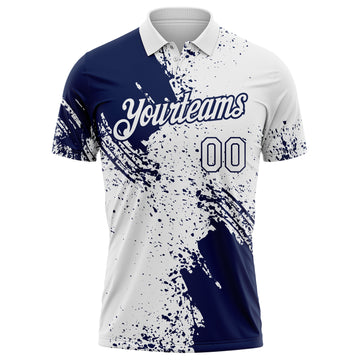 Custom White-Navy Distressed Scratch Brush Stroke Performance Polo Shirt