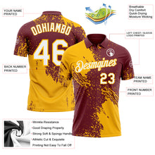 Load image into Gallery viewer, Custom Burgundy White-Gold Distressed Scratch Brush Stroke Performance Polo Shirt
