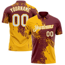 Load image into Gallery viewer, Custom Burgundy White-Gold Distressed Scratch Brush Stroke Performance Polo Shirt
