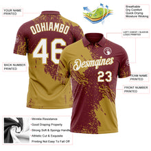 Load image into Gallery viewer, Custom Burgundy White-Old Gold Distressed Scratch Brush Stroke Performance Polo Shirt
