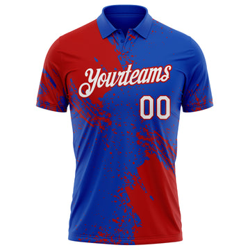 Custom Thunder Blue White-Red Distressed Scratch Brush Stroke Performance Polo Shirt