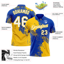 Load image into Gallery viewer, Custom Thunder Blue White-Yellow Distressed Scratch Brush Stroke Performance Polo Shirt
