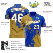 Load image into Gallery viewer, Custom Thunder Blue White-Old Gold Distressed Scratch Brush Stroke Performance Polo Shirt
