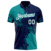 Load image into Gallery viewer, Custom Navy White-Teal Distressed Scratch Brush Stroke Performance Polo Shirt
